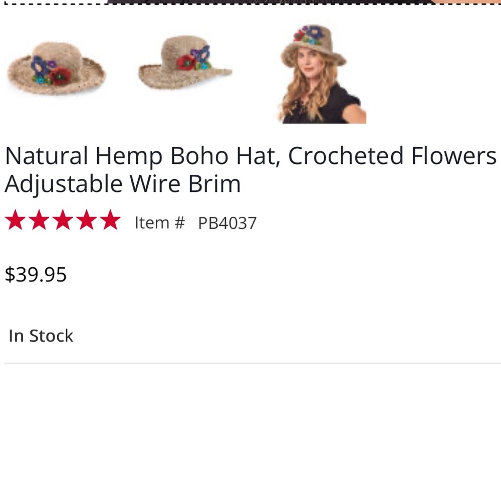 Hemp & Cotton Beach Vacay Hat Made in Nepal- teal knit w flowers - Picture 8 of 8
